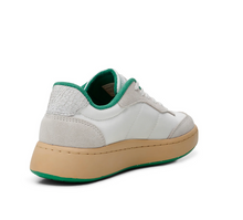 Load image into Gallery viewer, Back view of white leather, suede and fish skin sneaker