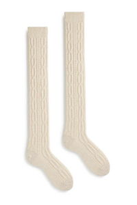 CABLE WOOL CASHMERE Over-the-knee Creme